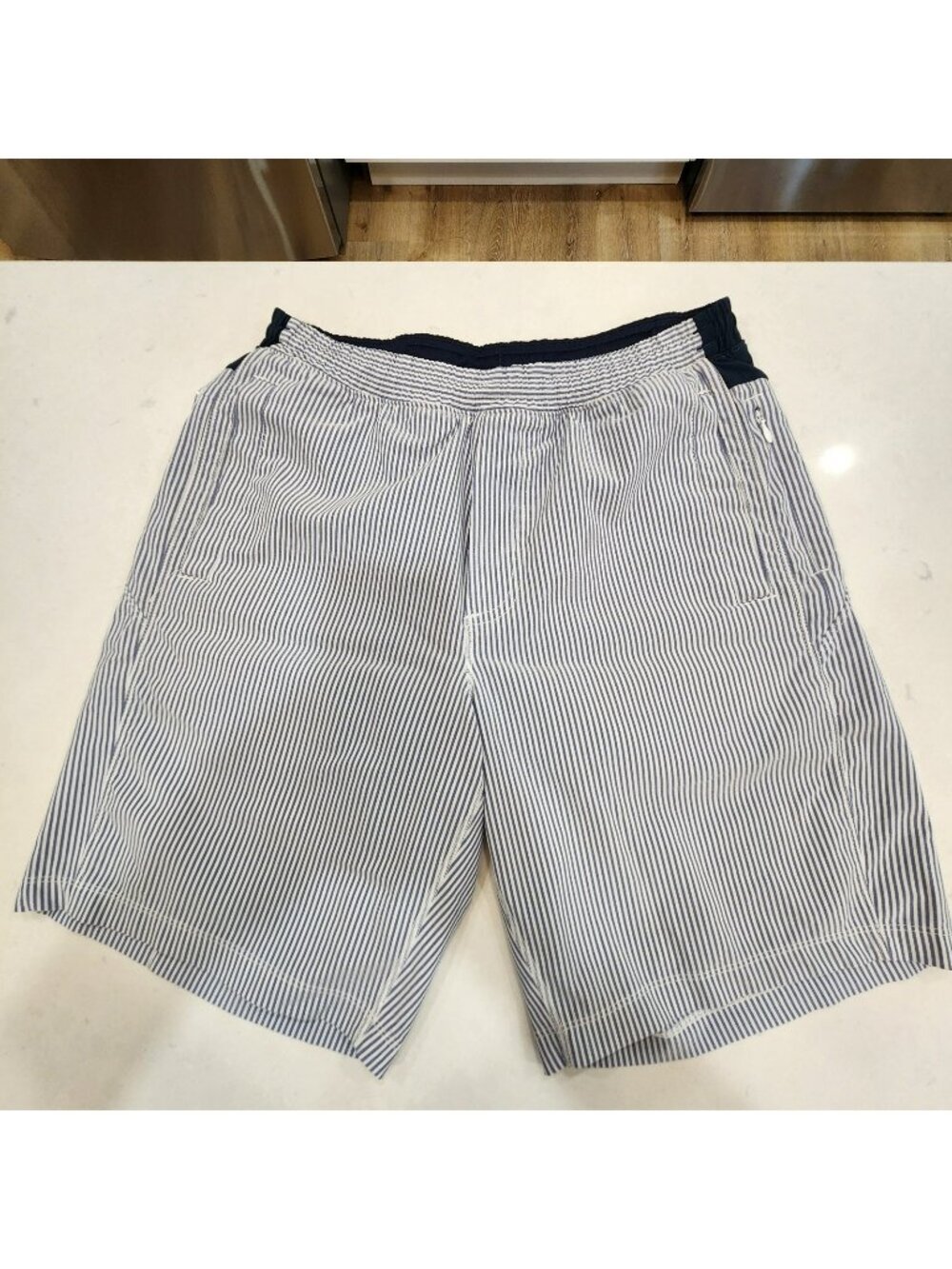 Birddogs Shorts Mens Large Blue Stripe Lined Athletic 8" Inseam Stretch Running